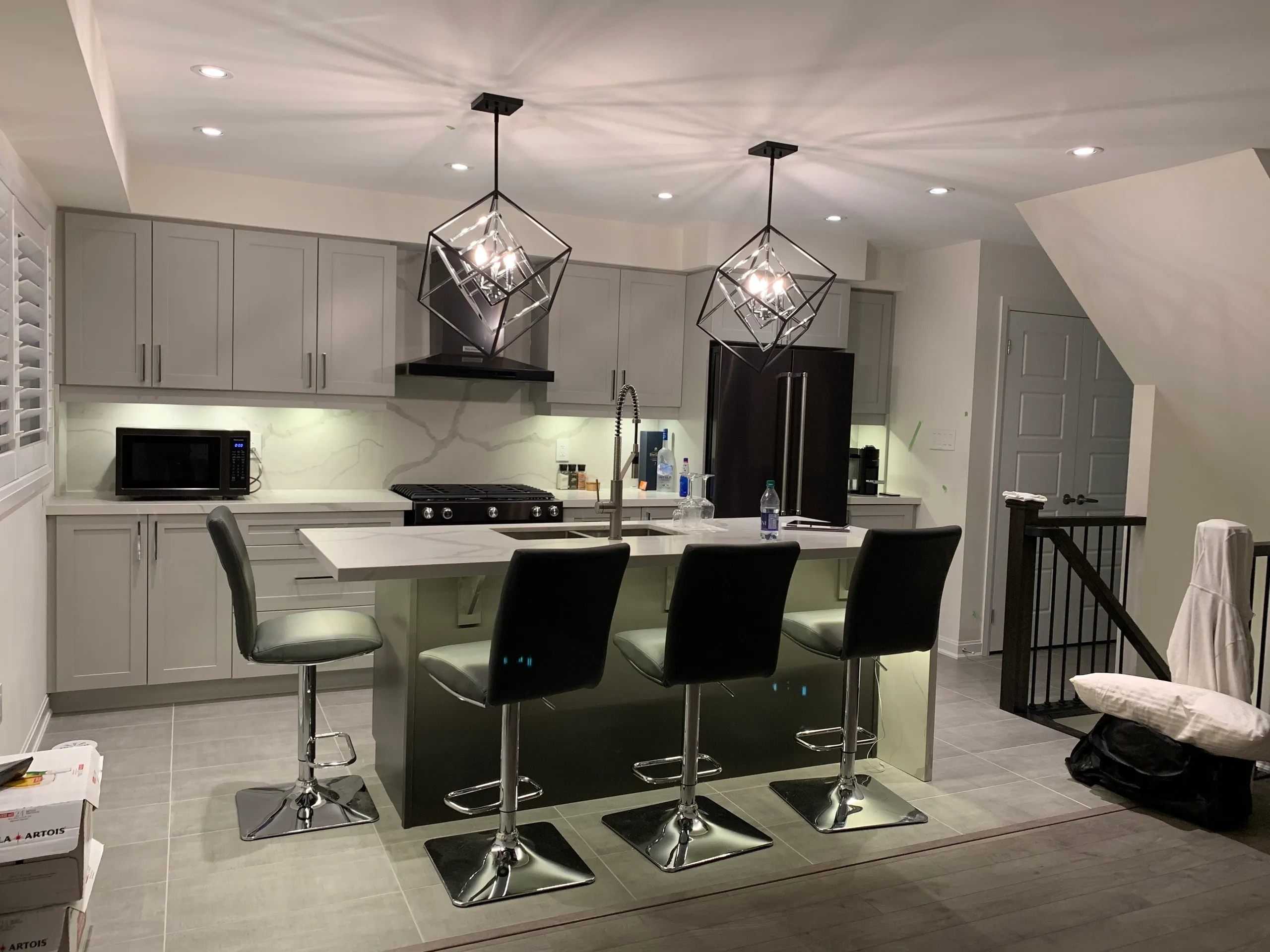 Kitchen pendant lighting installed by Ninety Electric